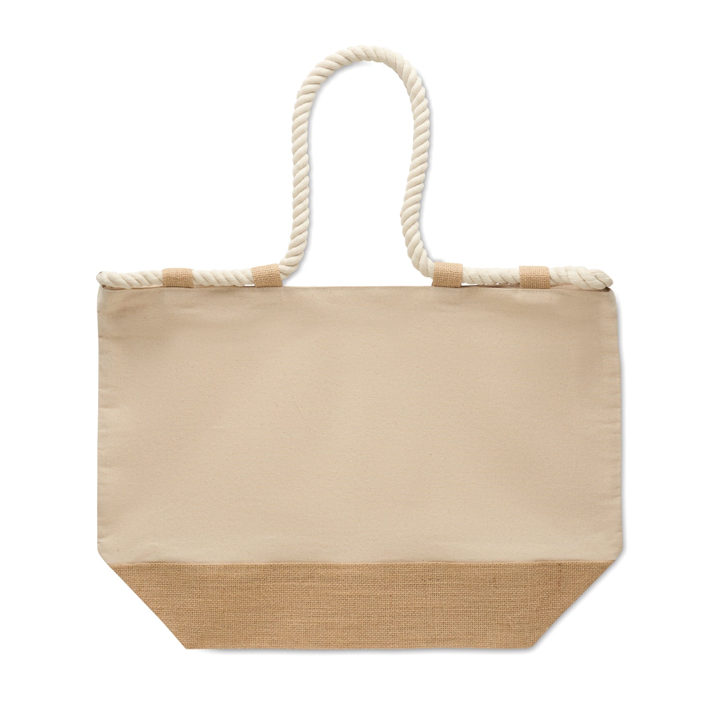 Strand- oder Einkaufstasche aus Canvas und Dekor aus Jute. Mit Kordelgriff Reißverschluss