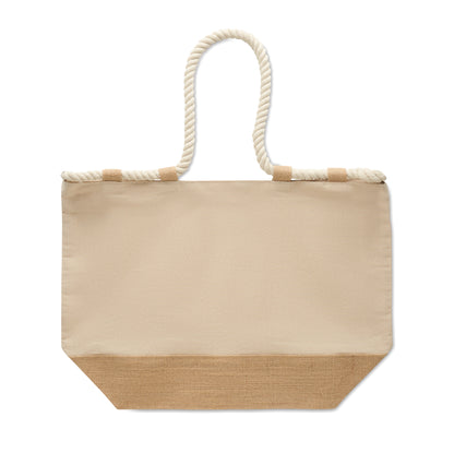 Strand- oder Einkaufstasche aus Canvas und Dekor aus Jute. Mit Kordelgriff Reißverschluss