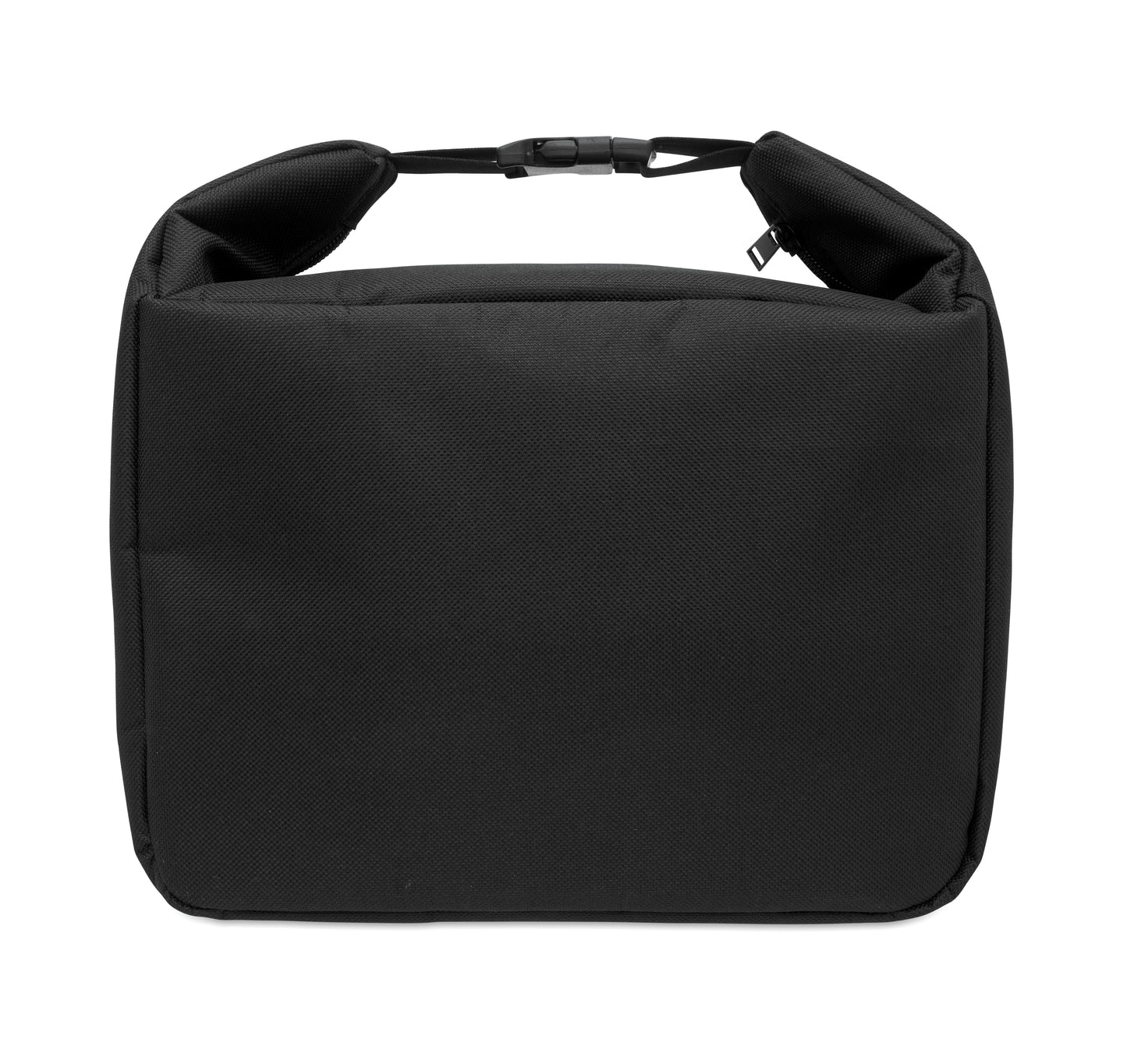 Kühltasche aus 600D RPET mit Anzeige der Innentemperatur. Hauptfach mit Reißverschluss. Seitliche