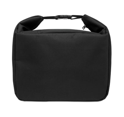 Kühltasche aus 600D RPET mit Anzeige der Innentemperatur. Hauptfach mit Reißverschluss. Seitliche