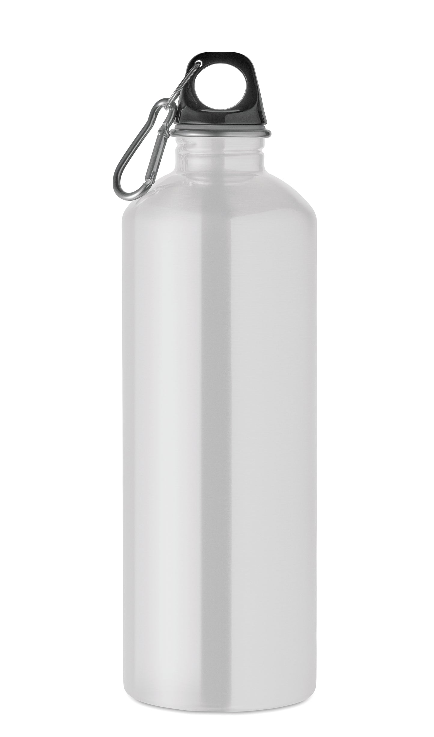 Einwandige Flasche (90% recycelter Edelstahl und 10% Edelstahl) mit PP-Deckel und Karabiner.