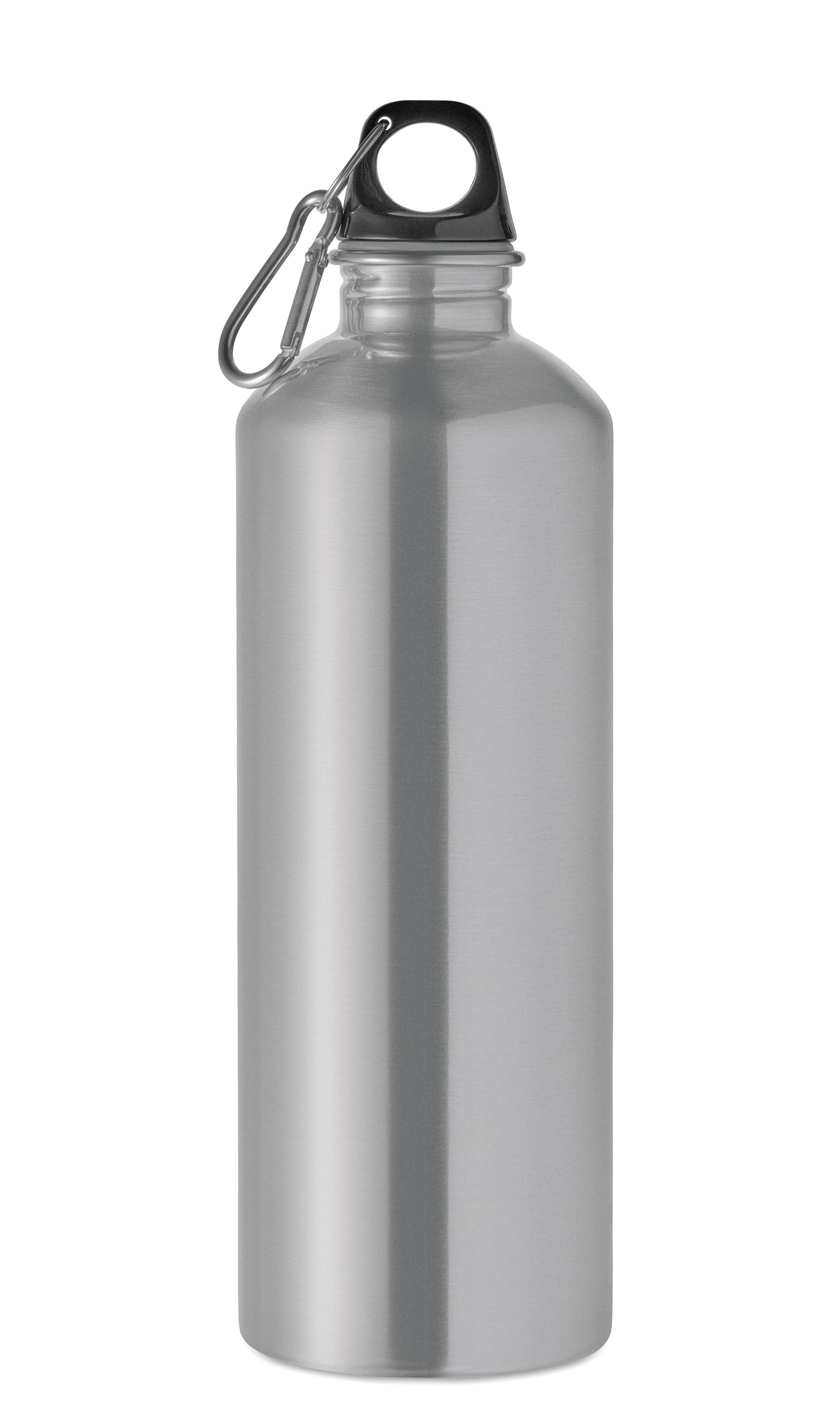 Einwandige Flasche (90% recycelter Edelstahl und 10% Edelstahl) mit PP-Deckel und Karabiner.