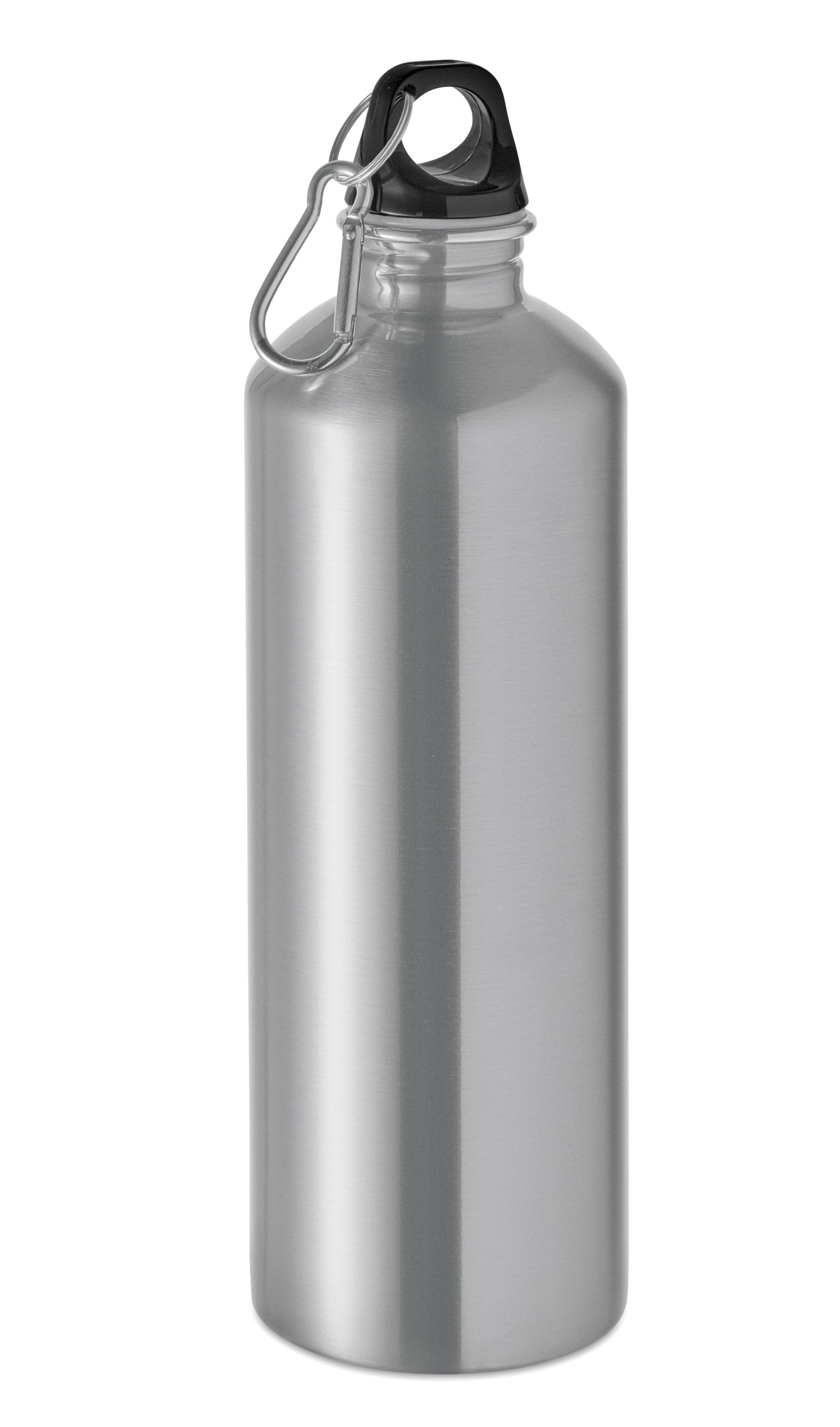 Einwandige Flasche (90% recycelter Edelstahl und 10% Edelstahl) mit PP-Deckel und Karabiner.