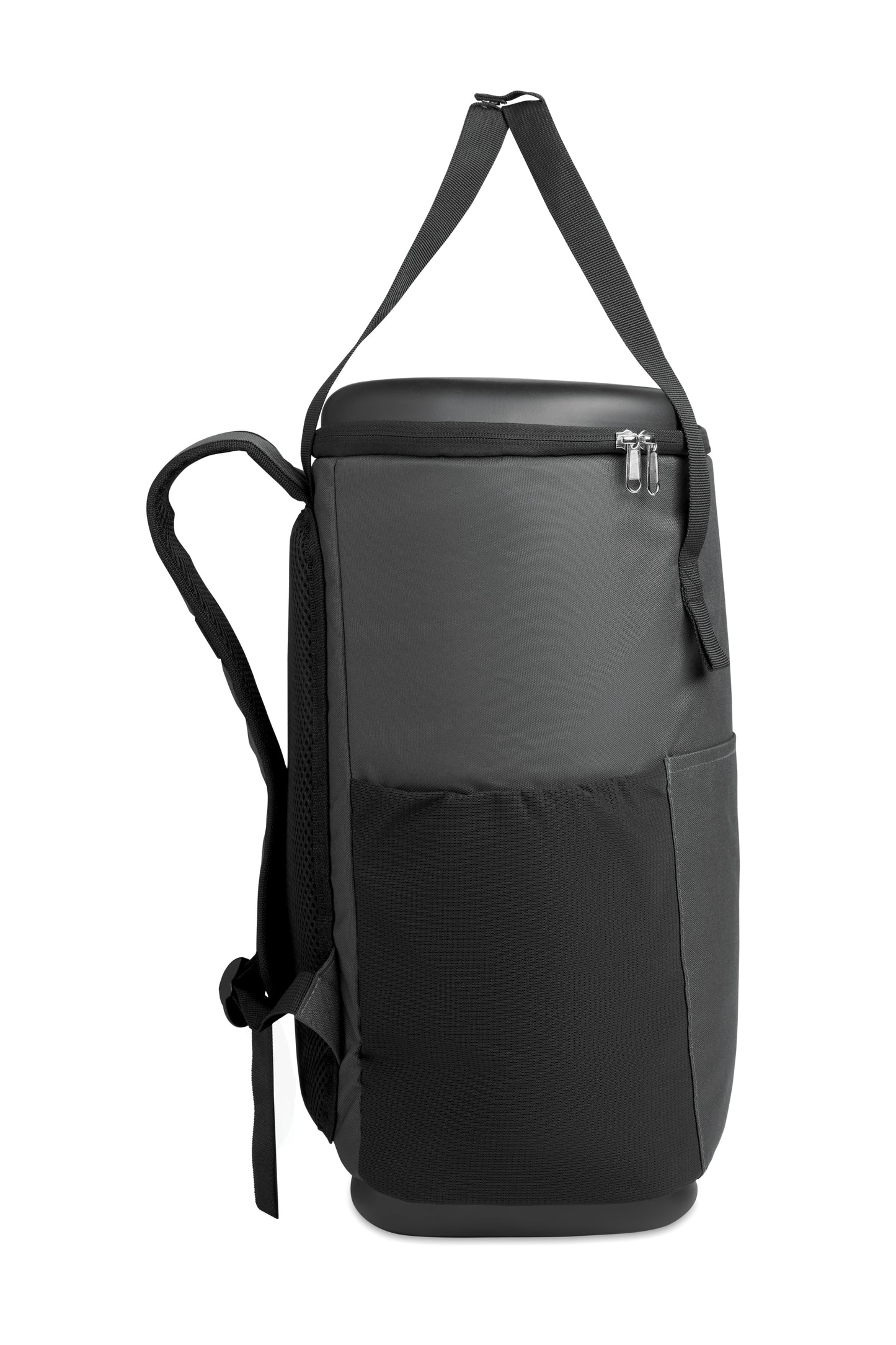 Kühlrucksack aus wasserabweisendem 600D RPET mit PE-Schaumisolierung und PEVA-Futter. Geformter Deckel gepolsterter