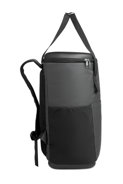 Kühlrucksack aus wasserabweisendem 600D RPET mit PE-Schaumisolierung und PEVA-Futter. Geformter Deckel gepolsterter