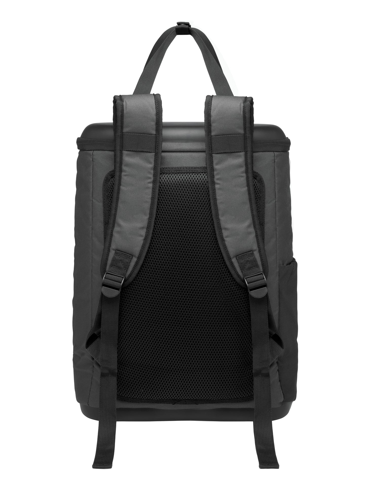 Kühlrucksack aus wasserabweisendem 600D RPET mit PE-Schaumisolierung und PEVA-Futter. Geformter Deckel gepolsterter