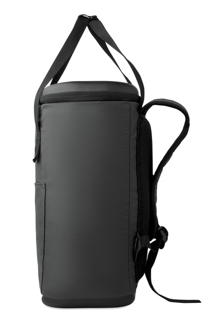 Kühlrucksack aus wasserabweisendem 600D RPET mit PE-Schaumisolierung und PEVA-Futter. Geformter Deckel gepolsterter