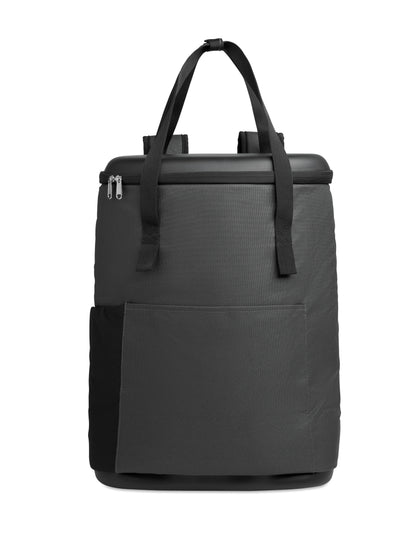 Kühlrucksack aus wasserabweisendem 600D RPET mit PE-Schaumisolierung und PEVA-Futter. Geformter Deckel gepolsterter
