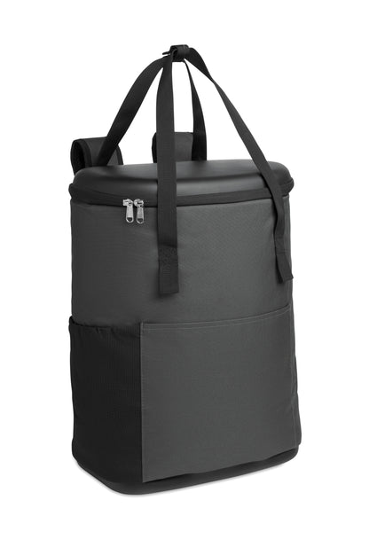 Kühlrucksack aus wasserabweisendem 600D RPET mit PE-Schaumisolierung und PEVA-Futter. Geformter Deckel gepolsterter