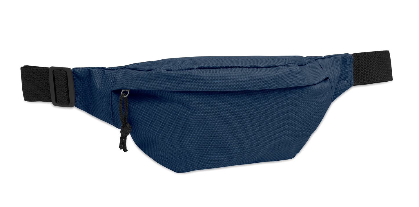 Gürteltasche aus 600D RPET-Polyester mit Reißverschluss-Hauptfach und verstecktem Reißverschlussfach auf der Rückseite.