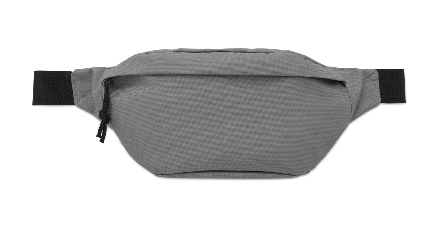 Gürteltasche aus 600D RPET-Polyester mit Reißverschluss-Hauptfach und verstecktem Reißverschlussfach auf der Rückseite.