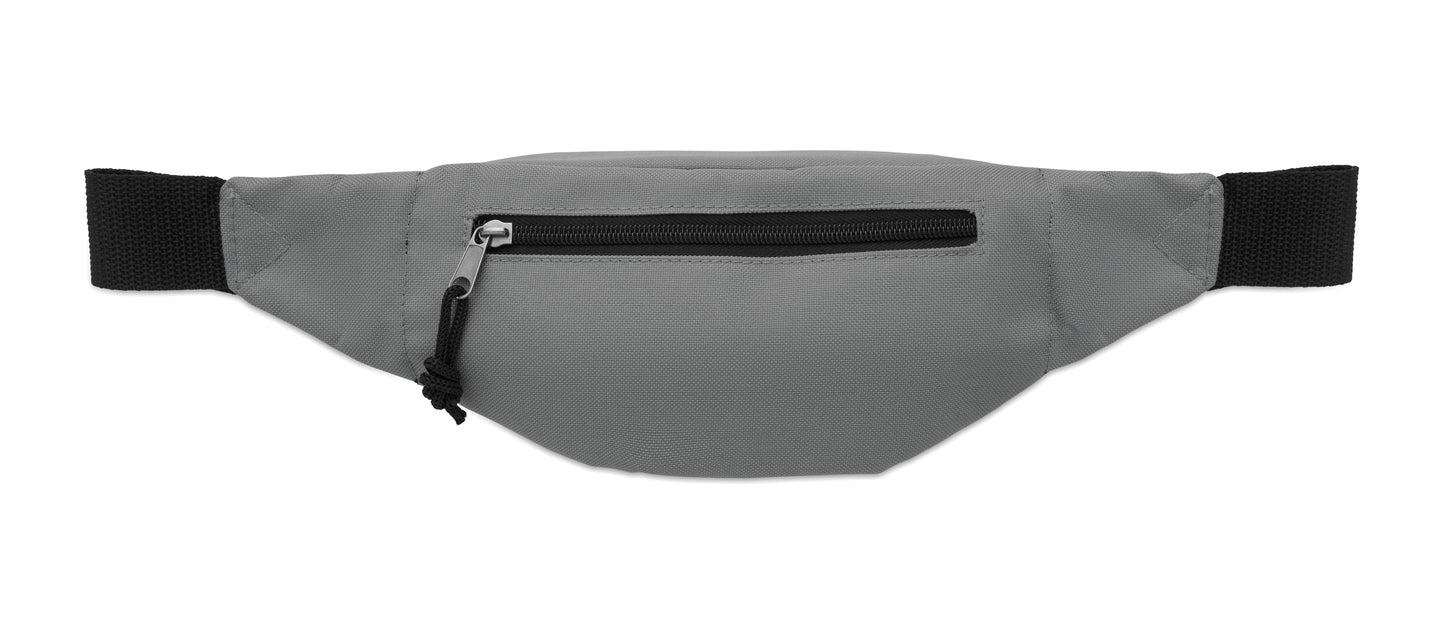 Gürteltasche aus 600D RPET-Polyester mit Reißverschluss-Hauptfach und verstecktem Reißverschlussfach auf der Rückseite.