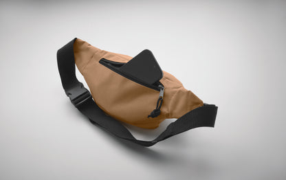 Gürteltasche aus 600D RPET-Polyester mit Reißverschluss-Hauptfach und verstecktem Reißverschlussfach auf der Rückseite.