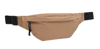 Gürteltasche aus 600D RPET-Polyester mit Reißverschluss-Hauptfach und verstecktem Reißverschlussfach auf der Rückseite.