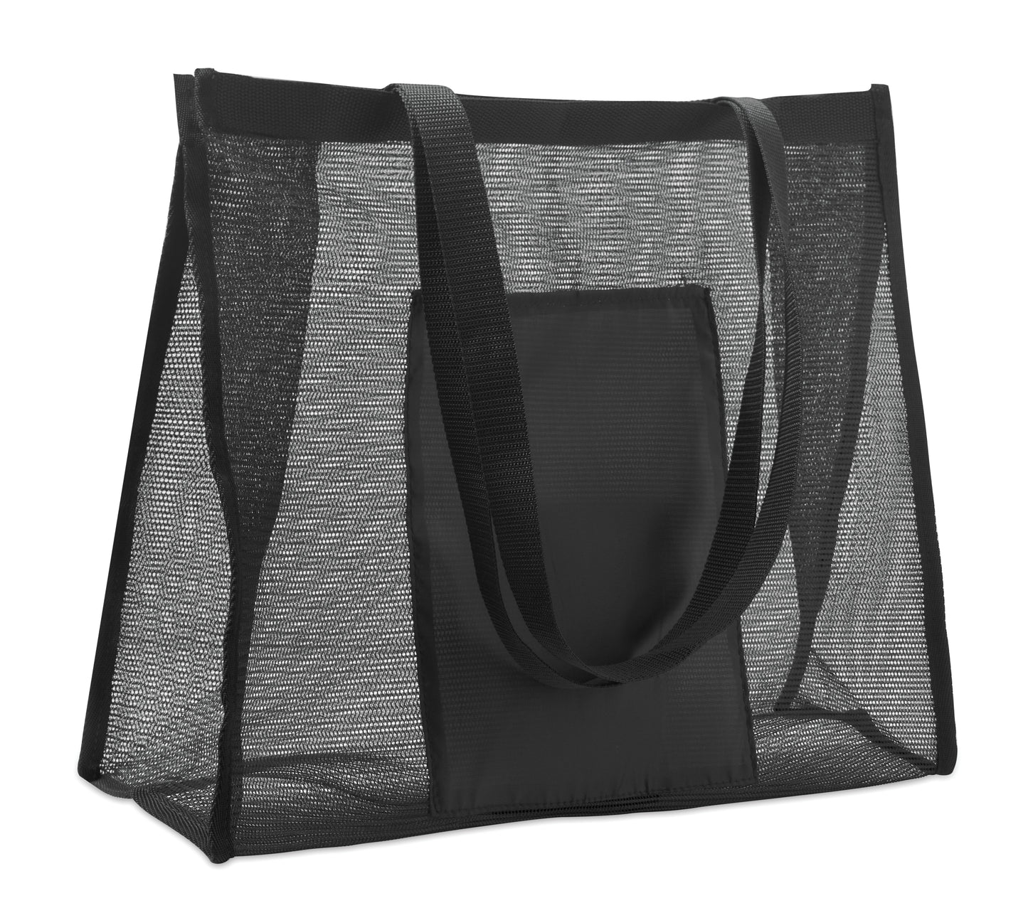 Einkaufstasche aus RPET-Mesh und 210D RPET. Kurze Tragegriffe. Große offene Fronttasche. Volumen: