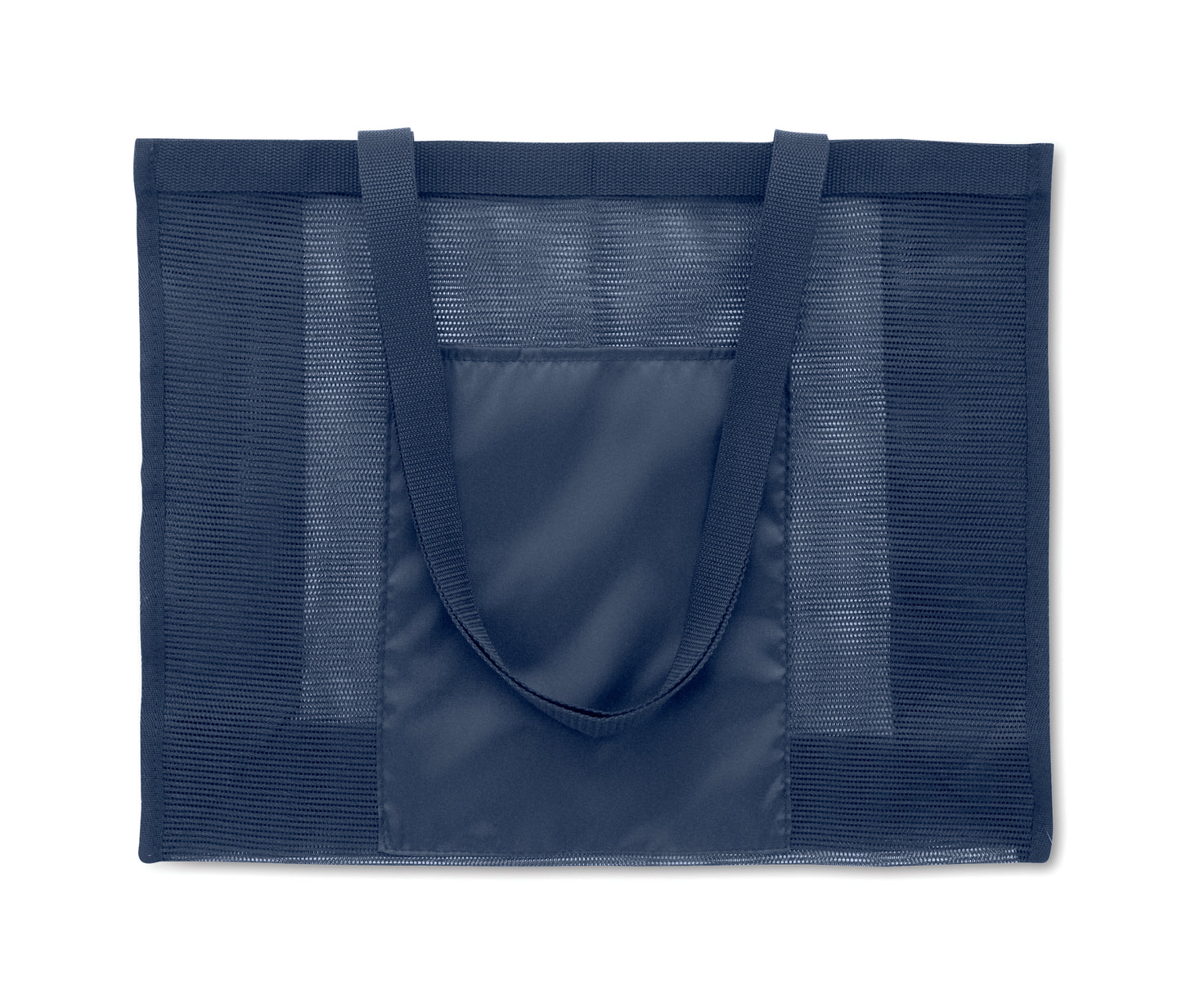 Einkaufstasche aus RPET-Mesh und 210D RPET. Kurze Tragegriffe. Große offene Fronttasche. Volumen: