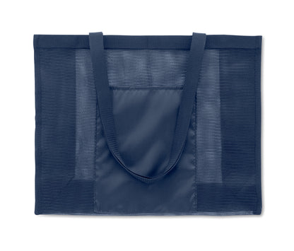 Einkaufstasche aus RPET-Mesh und 210D RPET. Kurze Tragegriffe. Große offene Fronttasche. Volumen: