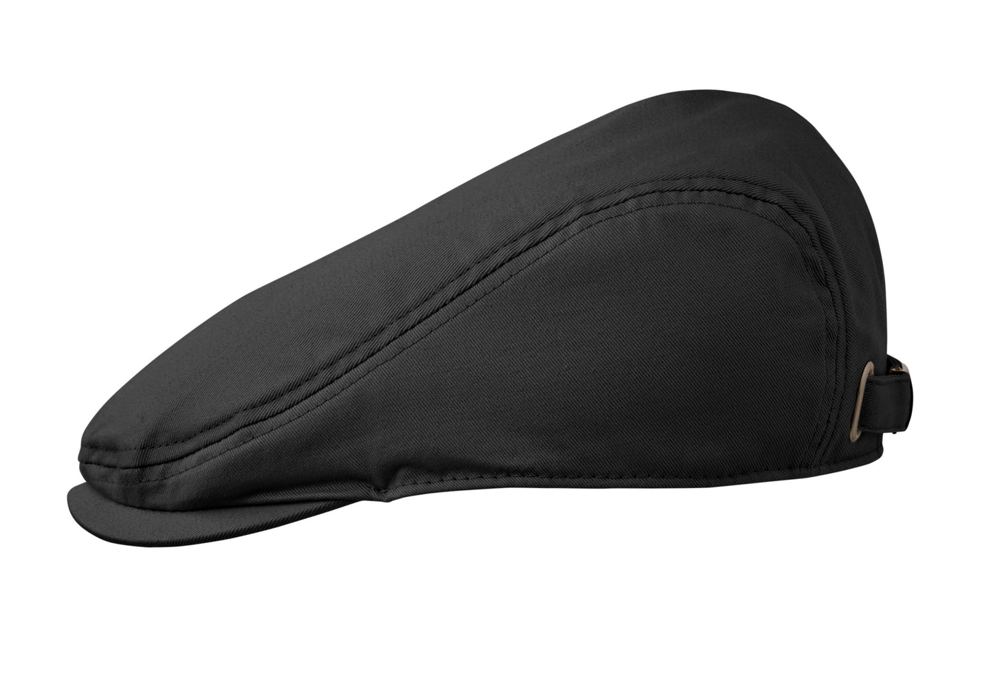 Flache Newsboy-Kappe aus 235 g/m² Baumwolle mit Metallverschluss.