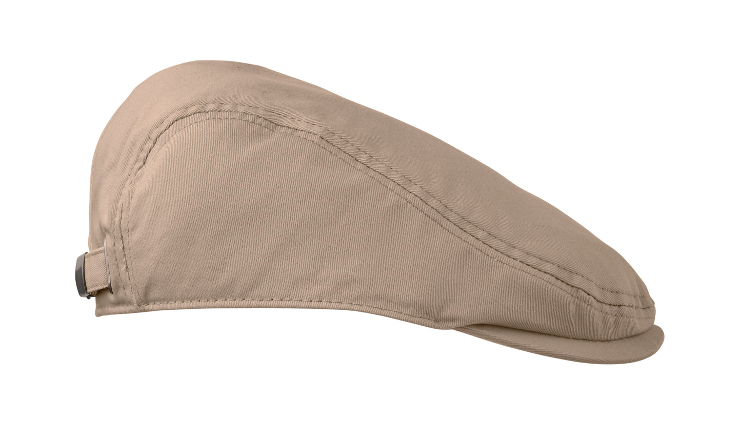 Flache Newsboy-Kappe aus 235 g/m² Baumwolle mit Metallverschluss.