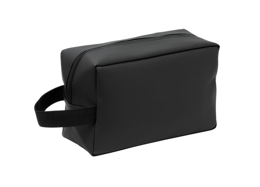 Kulturbeutel aus 600D RPET-Polyester mit Beschichtung aus PU und 210D RPET-Futter. Fronttasche