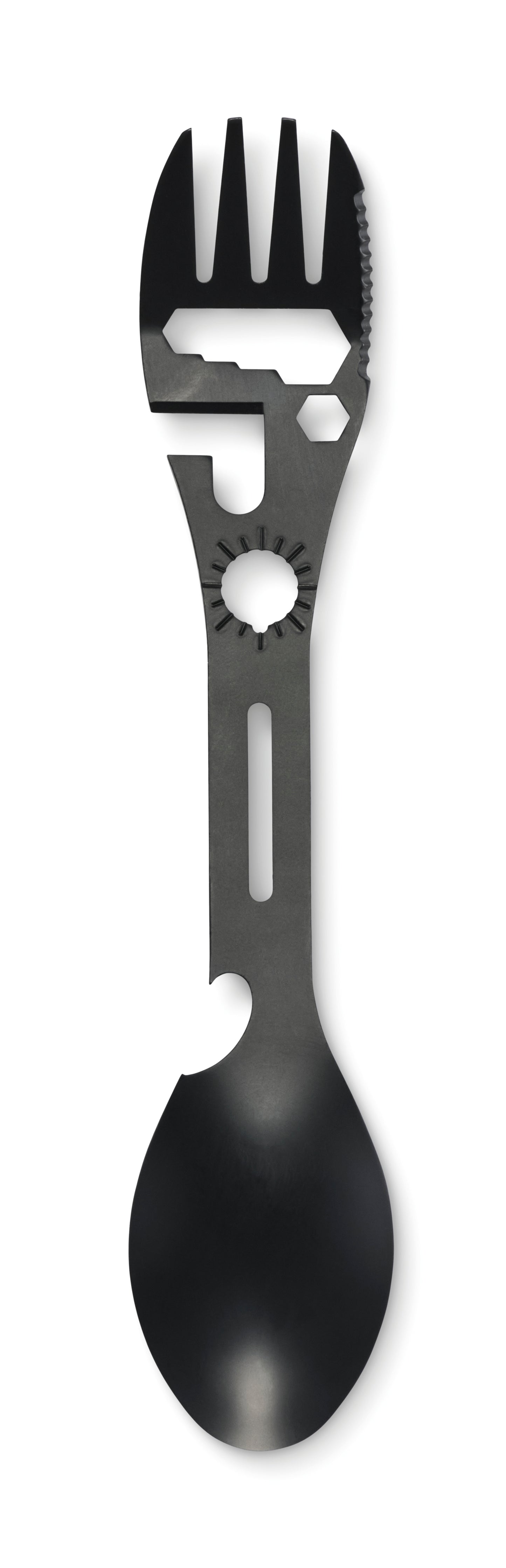 Multitool-Besteck aus Edelstahl. Inkl. Messer Gabel Löffel Kapselheber verstellbarem Schraubenschlüssel Inbusschlüssel Öffner