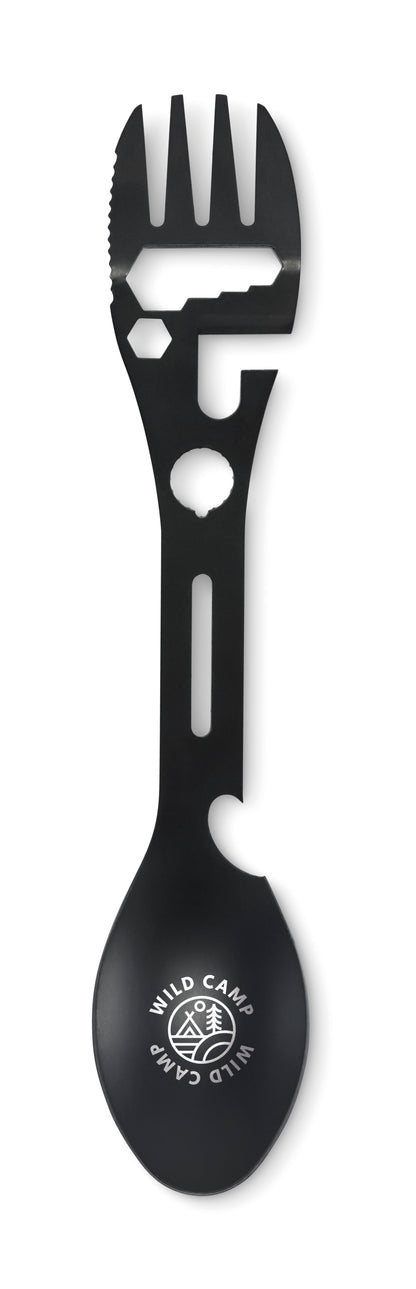 Multitool-Besteck aus Edelstahl. Inkl. Messer Gabel Löffel Kapselheber verstellbarem Schraubenschlüssel Inbusschlüssel Öffner