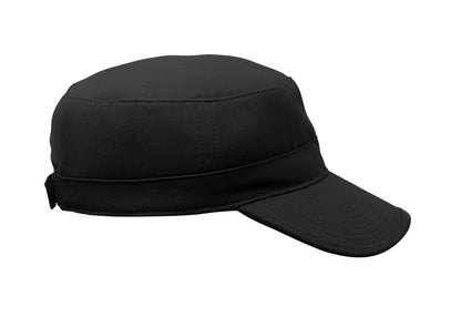 Military Cap aus 260g/m² gebürsteter Baumwolle mit Polyester-Schweißband und verstellbarem Klettverschluss.