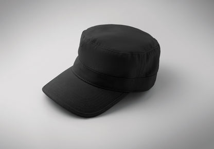 Military Cap aus 260g/m² gebürsteter Baumwolle mit Polyester-Schweißband und verstellbarem Klettverschluss.