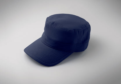 Military Cap aus 260g/m² gebürsteter Baumwolle mit Polyester-Schweißband und verstellbarem Klettverschluss.
