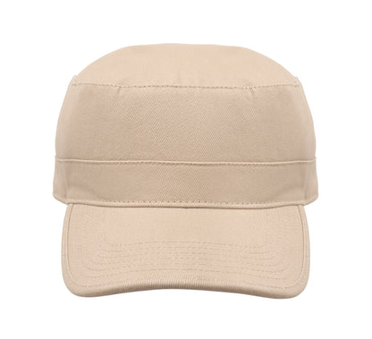 Military Cap aus 260g/m² gebürsteter Baumwolle mit Polyester-Schweißband und verstellbarem Klettverschluss.