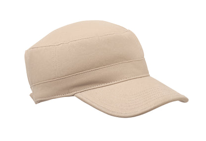 Military Cap aus 260g/m² gebürsteter Baumwolle mit Polyester-Schweißband und verstellbarem Klettverschluss.
