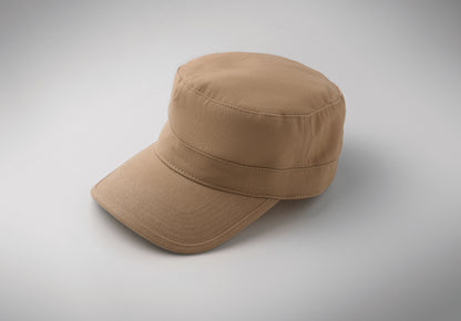 Military Cap aus 260g/m² gebürsteter Baumwolle mit Polyester-Schweißband und verstellbarem Klettverschluss.
