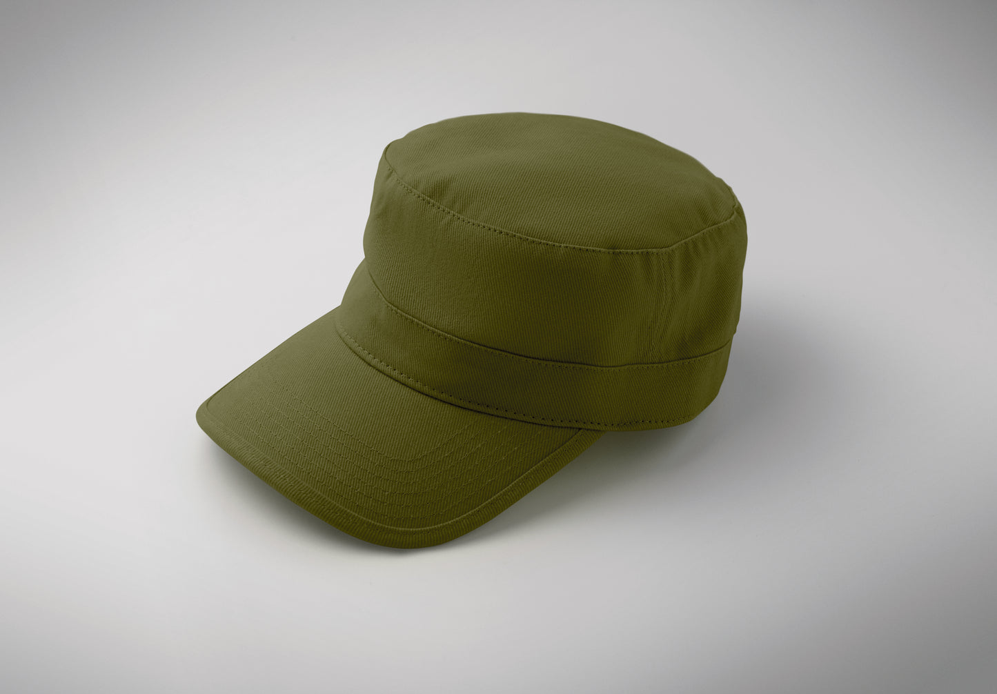 Military Cap aus 260g/m² gebürsteter Baumwolle mit Polyester-Schweißband und verstellbarem Klettverschluss.