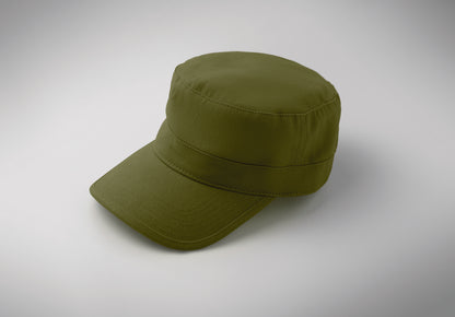 Military Cap aus 260g/m² gebürsteter Baumwolle mit Polyester-Schweißband und verstellbarem Klettverschluss.