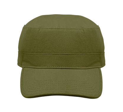 Military Cap aus 260g/m² gebürsteter Baumwolle mit Polyester-Schweißband und verstellbarem Klettverschluss.