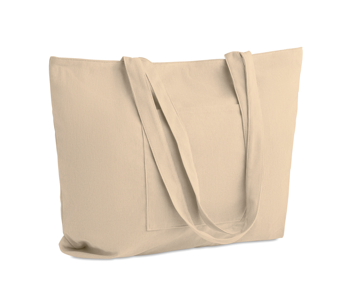 Große Einkaufs-/Strandtasche aus Kord-Polyester mit Reißverschluss. Frontfach und Innentasche. 220 g/m².