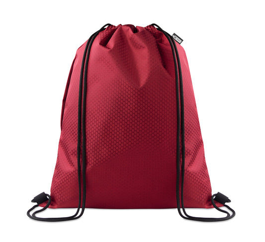 Beutel mit Kordelzug. Seitentasche mit Reißverschluss. Strapazierfähige Kordeln. 420D RPET Polyester und