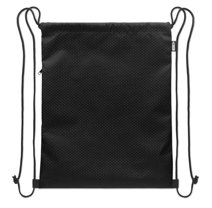 Beutel mit Kordelzug. Seitentasche mit Reißverschluss. Strapazierfähige Kordeln. 420D RPET Polyester und