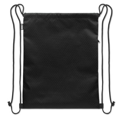 Beutel mit Kordelzug. Seitentasche mit Reißverschluss. Strapazierfähige Kordeln. 420D RPET Polyester und