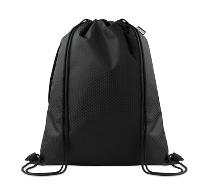 Beutel mit Kordelzug. Seitentasche mit Reißverschluss. Strapazierfähige Kordeln. 420D RPET Polyester und