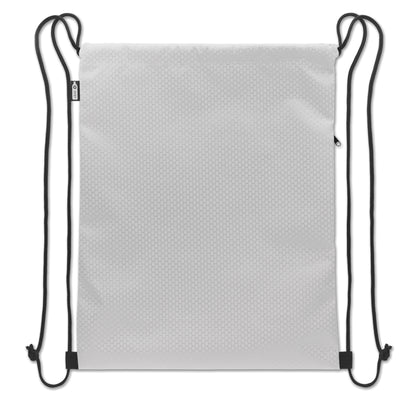 Beutel mit Kordelzug. Seitentasche mit Reißverschluss. Strapazierfähige Kordeln. 420D RPET Polyester und