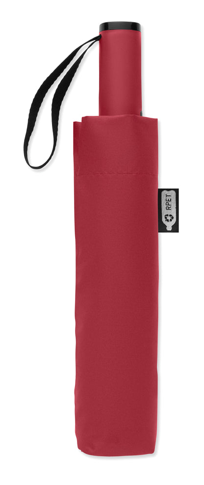 23'' Windproof Regenschirm aus 190T RPET Pongee. 3-fach faltbar. Schwarz beschichtetes Gestell