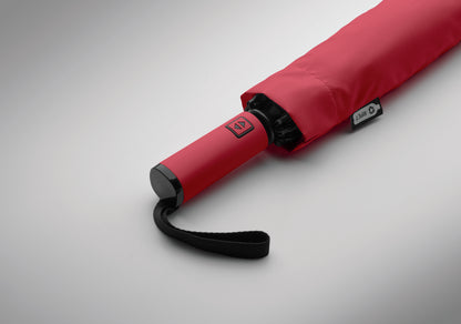 23'' Windproof Regenschirm aus 190T RPET Pongee. 3-fach faltbar. Schwarz beschichtetes Gestell