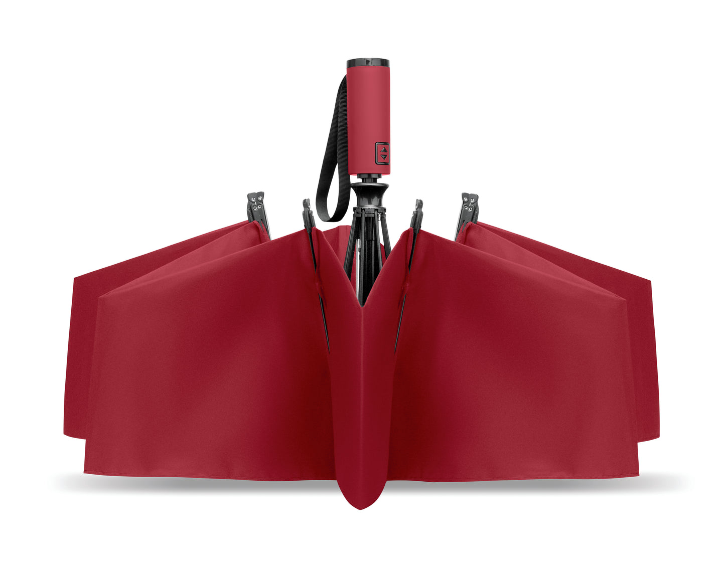 23'' Windproof Regenschirm aus 190T RPET Pongee. 3-fach faltbar. Schwarz beschichtetes Gestell
