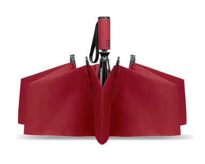 23'' Windproof Regenschirm aus 190T RPET Pongee. 3-fach faltbar. Schwarz beschichtetes Gestell