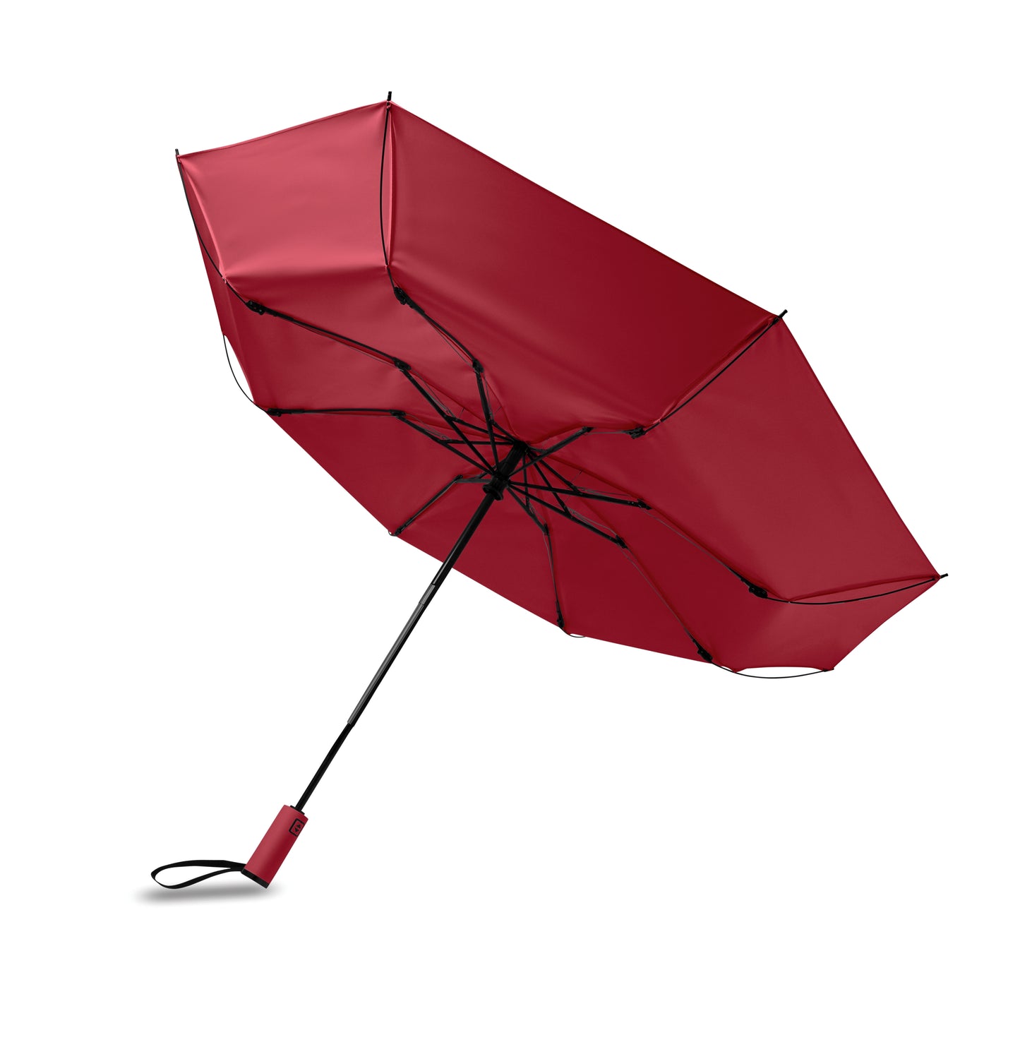 23'' Windproof Regenschirm aus 190T RPET Pongee. 3-fach faltbar. Schwarz beschichtetes Gestell