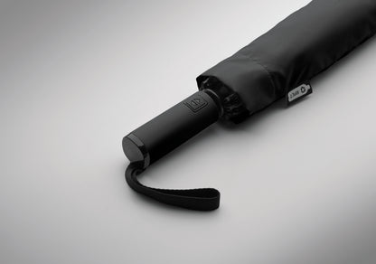 23'' Windproof Regenschirm aus 190T RPET Pongee. 3-fach faltbar. Schwarz beschichtetes Gestell