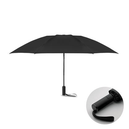 23'' Windproof Regenschirm aus 190T RPET Pongee. 3-fach faltbar. Schwarz beschichtetes Gestell