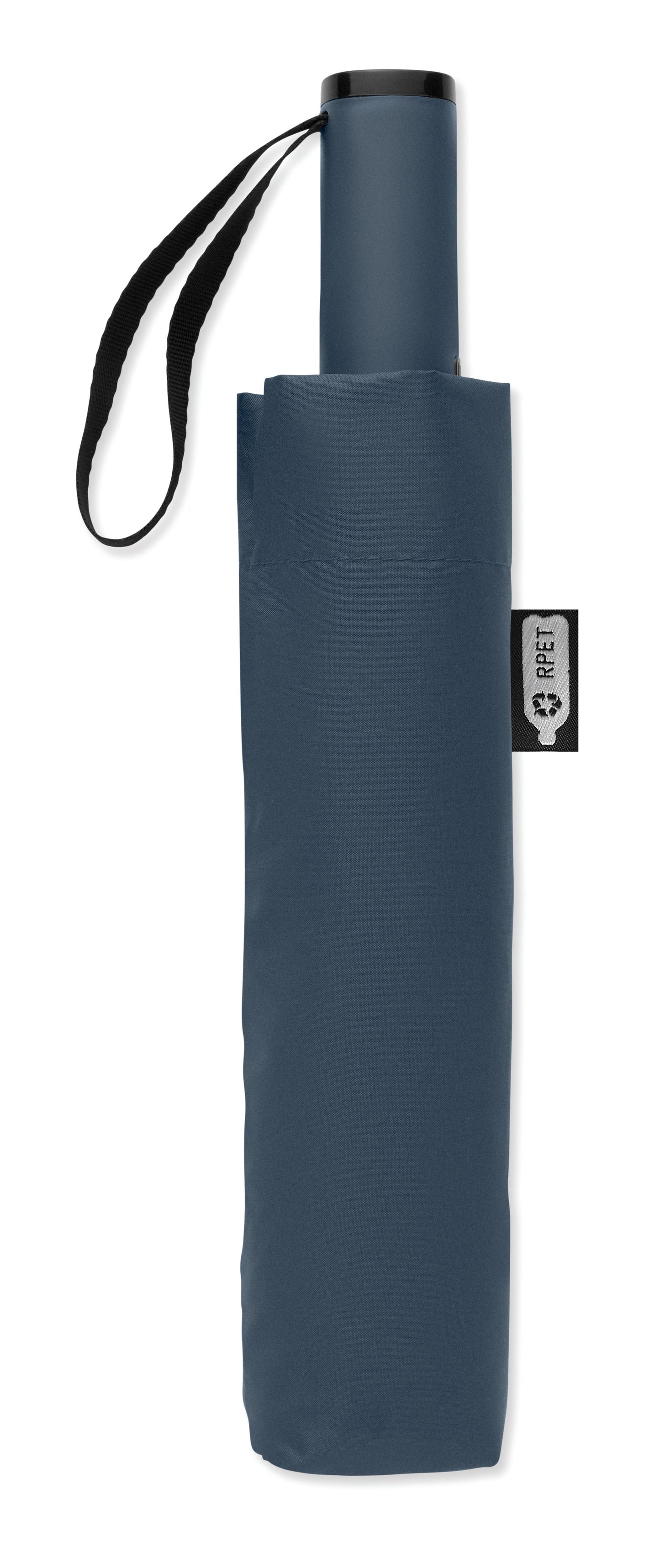 23'' Windproof Regenschirm aus 190T RPET Pongee. 3-fach faltbar. Schwarz beschichtetes Gestell