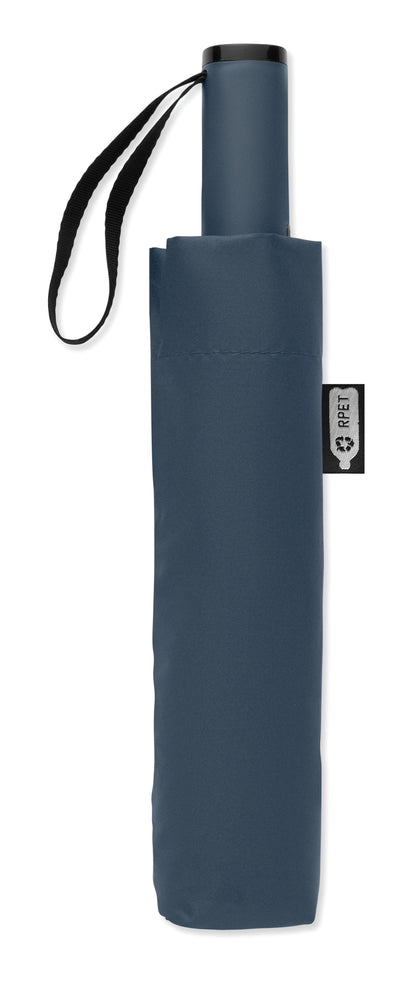 23'' Windproof Regenschirm aus 190T RPET Pongee. 3-fach faltbar. Schwarz beschichtetes Gestell